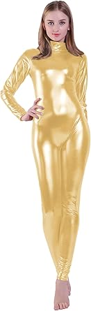 Kepblom Shiny Metallic Unitard Turtleneck Long Sleeve Catsuit