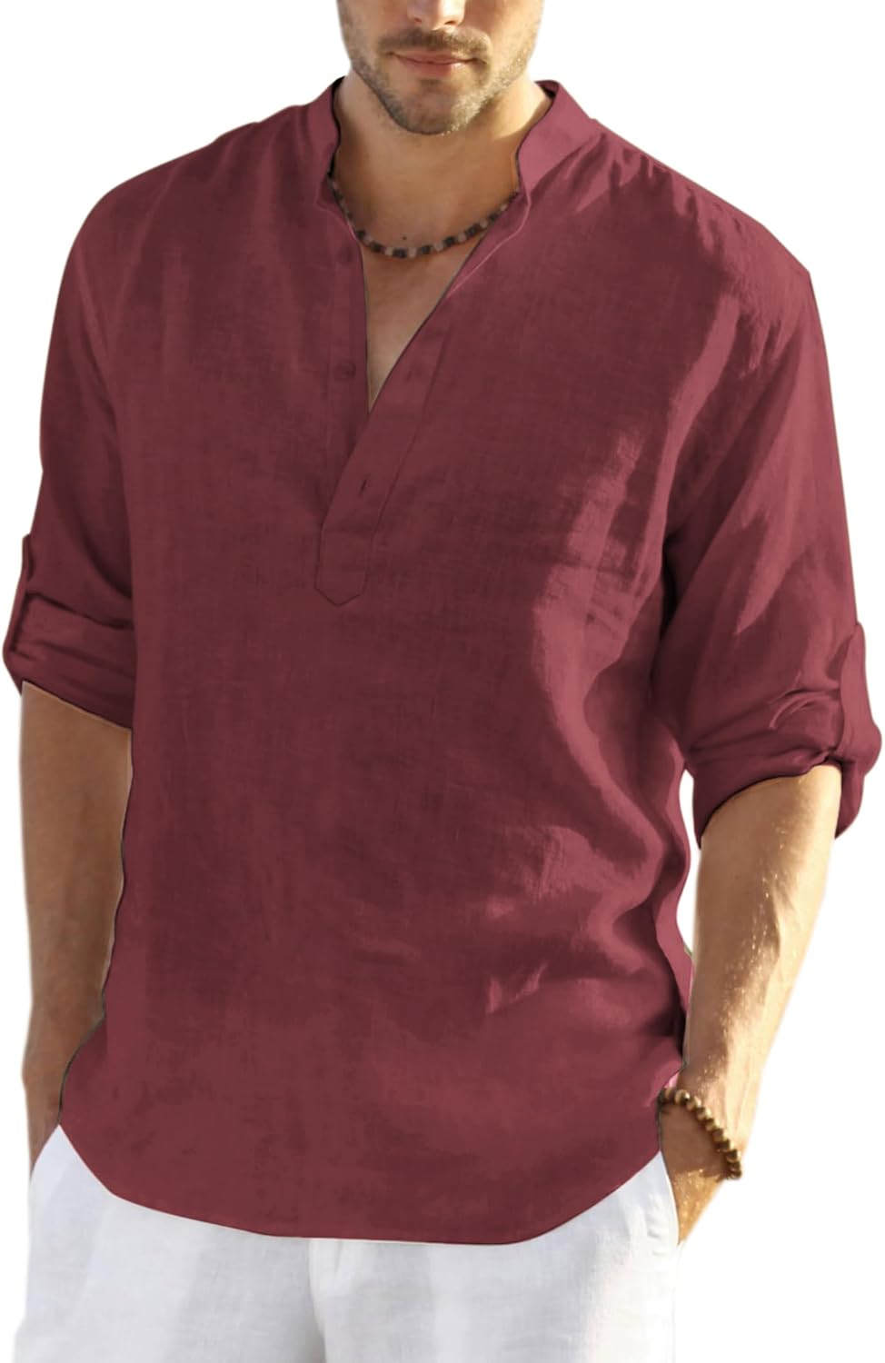 COOFANDY Men's Cotton Linen Henley T-Shirt for Casual Style