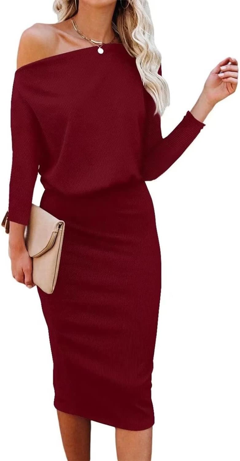 Ezbelle Women's Off The Shoulder Batwing Midi Dress for Parties