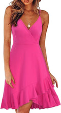 Womens Summer Floral V Neck Ruffled Hem Wrap Dress - Flowy Casual Sun