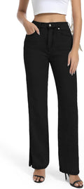 High Waisted Stretchy Straight Leg Jeans for Women - Split Hem Trend
