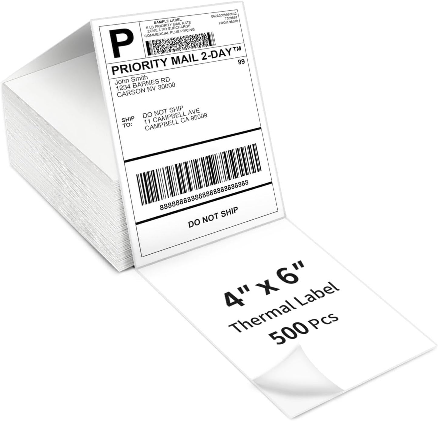 500 Pack Fanfold 4x6 Thermal Shipping Labels - Compatible with Zebra, Rollo, Munbyn