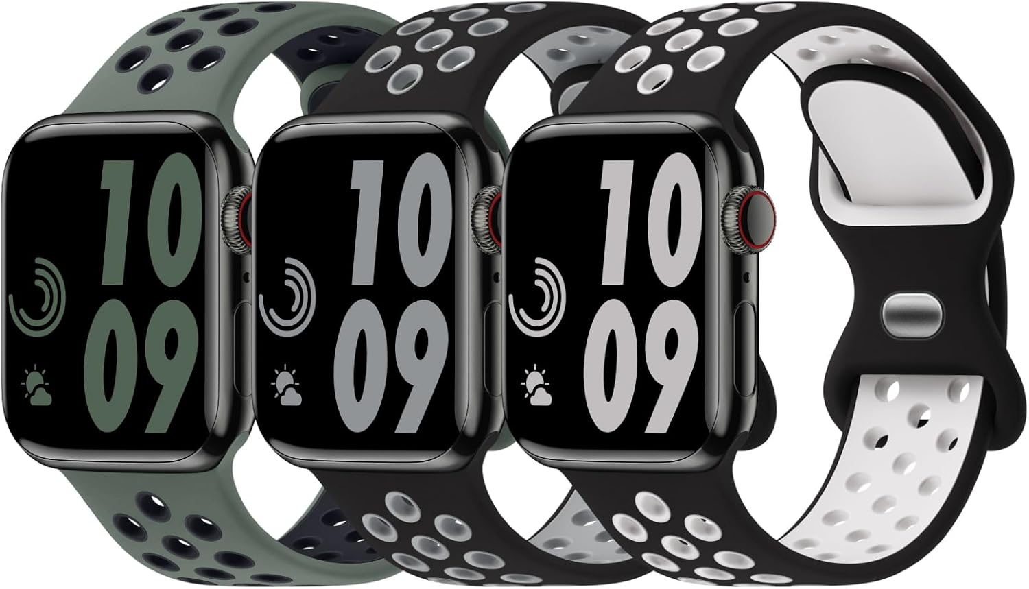3-Pack Soft Silicone Sport Bands for Apple Watch, Breathable & Stylish