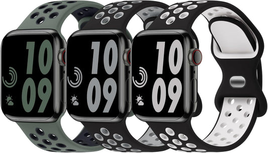 3-Pack Soft Silicone Sport Bands for Apple Watch, Breathable & Stylish