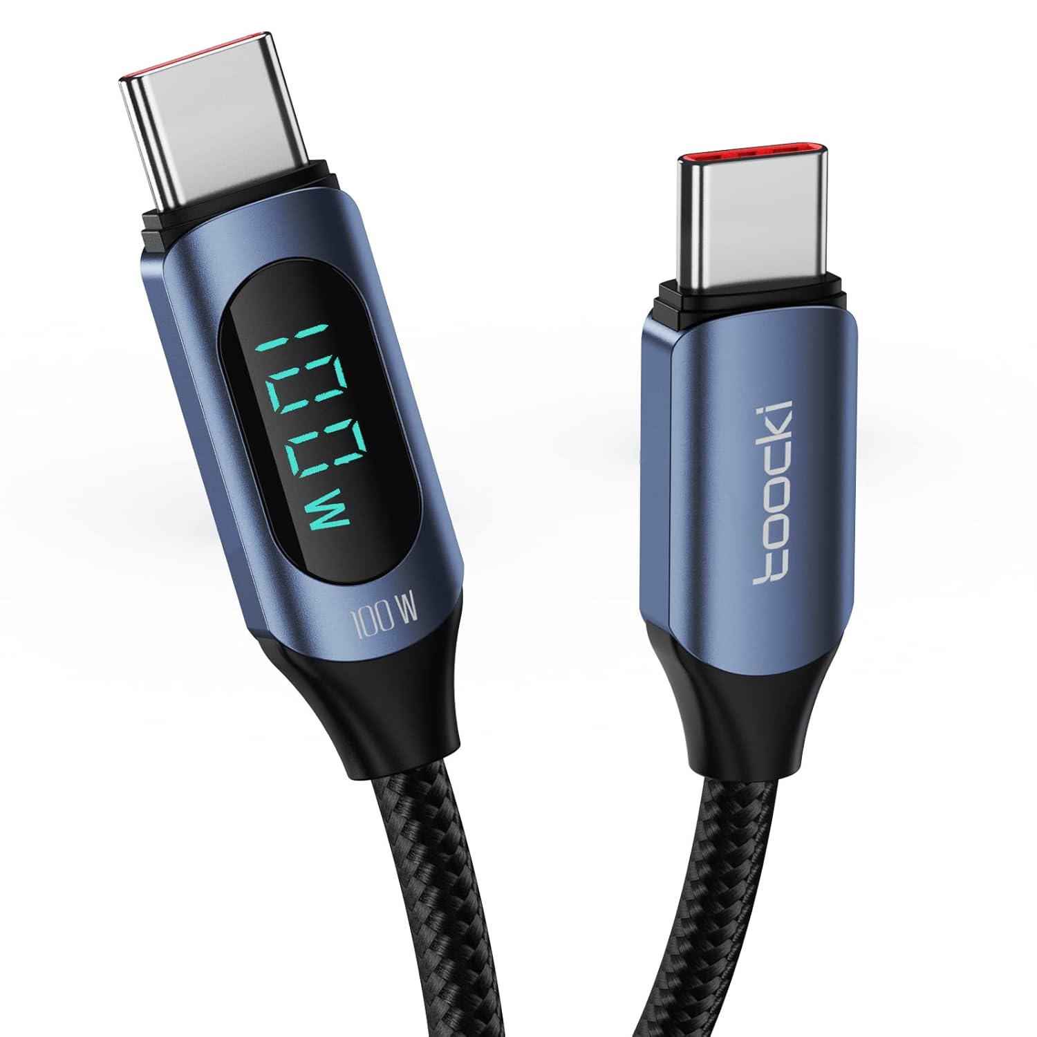 6.6FT USB C Fast Charge Cable with LED Display - 100W PD - Nylon Braided
