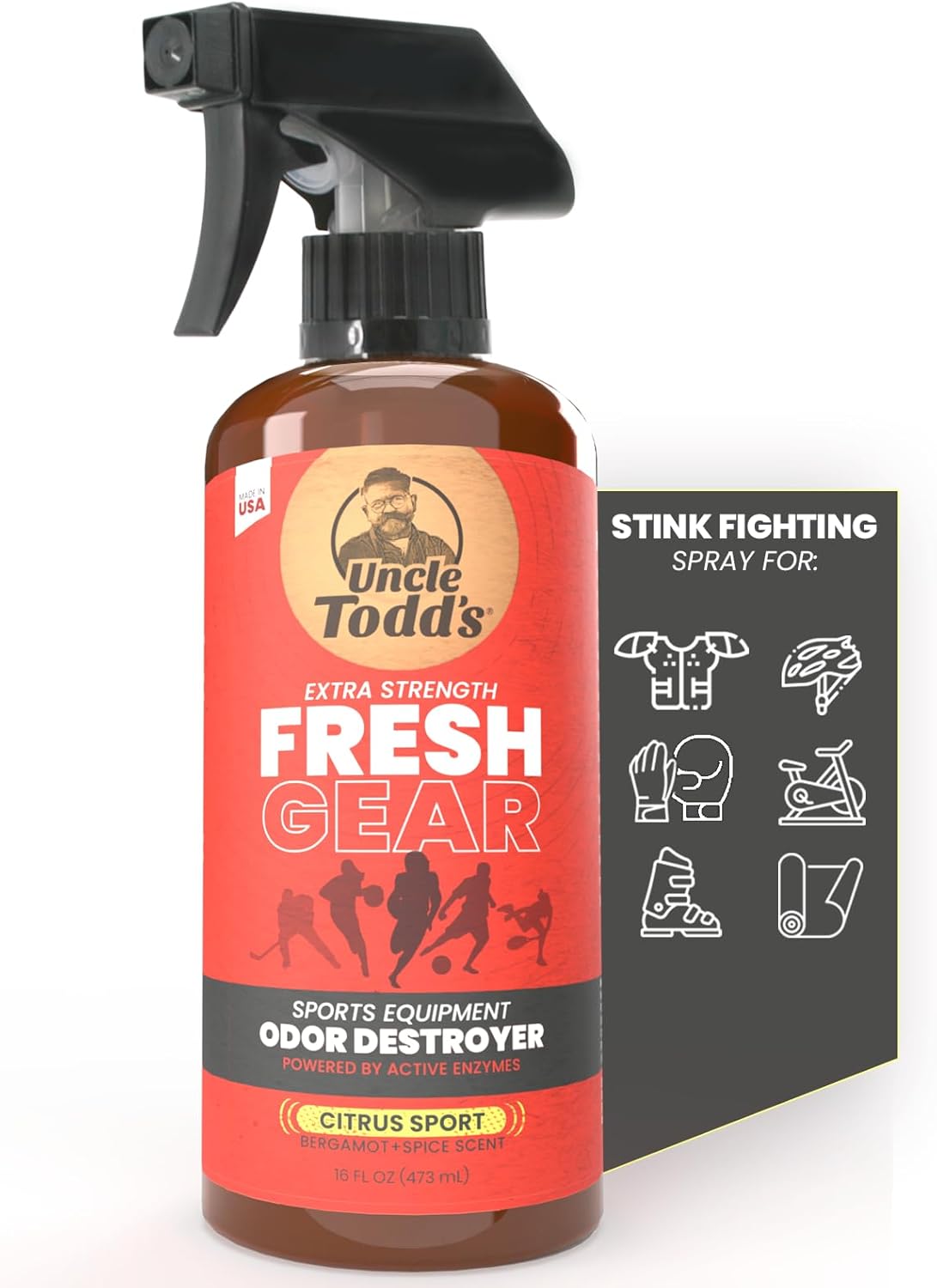 Extra Strength Sports Gear Odor Eliminator - Citrus Scent 16oz