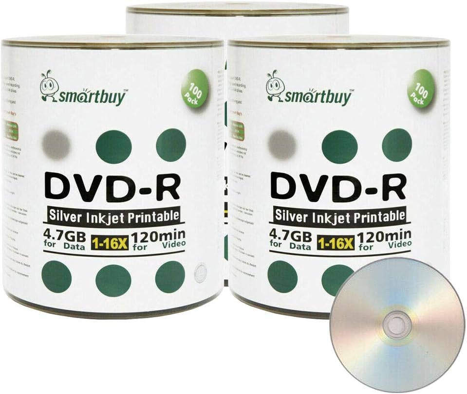 Smart Buy 300 Pack DVD-R 4.7GB 16X Printable Inkjet Discs