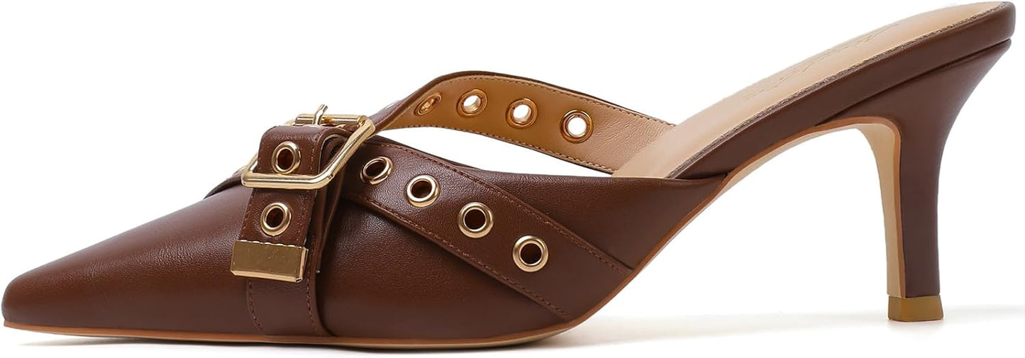 Mostrin Kitten Mules Heels for Women - Vintage Slip On Pumps