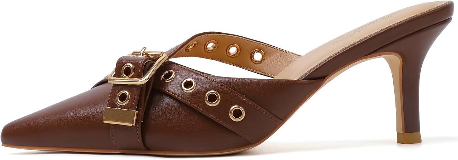 Mostrin Kitten Mules Heels for Women - Vintage Slip On Pumps