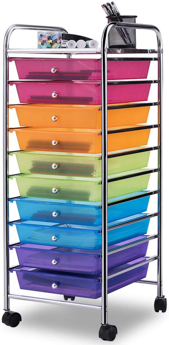 Giantex 10 Drawer Rolling Storage Cart for Scrapbook and Office