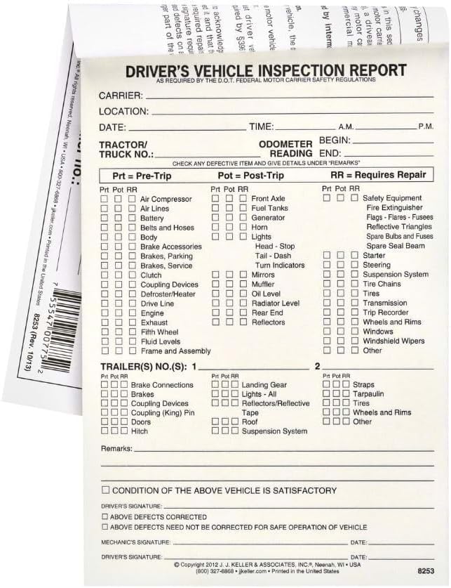 Detailed Driver's Vehicle Inspection Report for Safe Operations