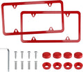 LivTee 4 Holes Stainless Steel License Plate Frames - Slim Red Pair