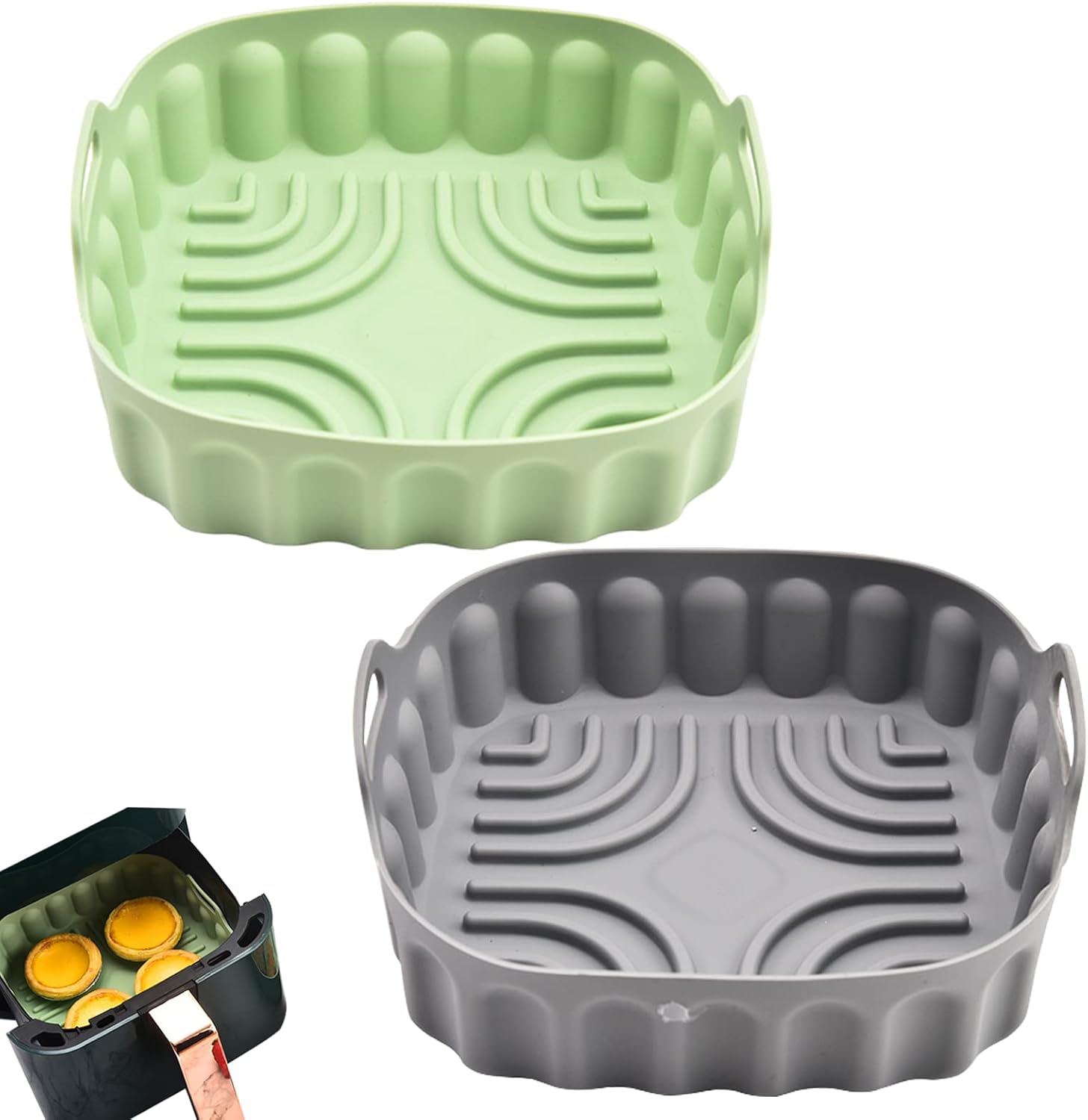 Tourvee 2-Pack Non-Stick Air Fryer Pots - Reusable Oven Accessories