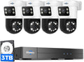 Dual Lens Human Tracking 4K PoE Security Camera System - 4 Pack
