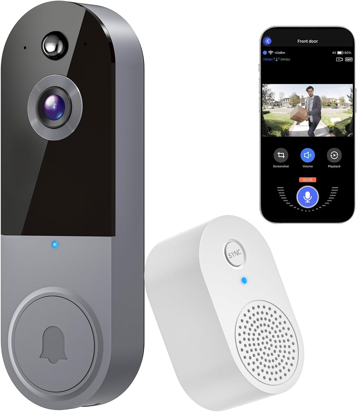 Wireless 1080P Video Doorbell: AI Human Detection, Instant Alerts, Night Vision - Lunelyx