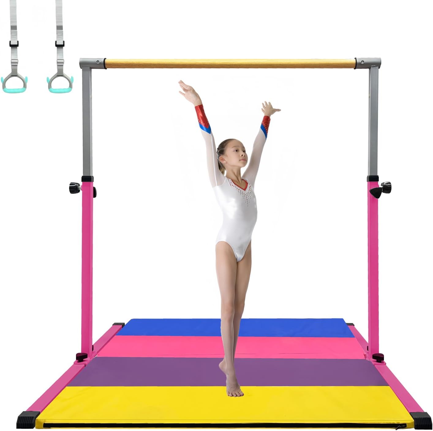 XDEMODA Gymnastics Bar for Kids Ages 3-15, Adjustable Height