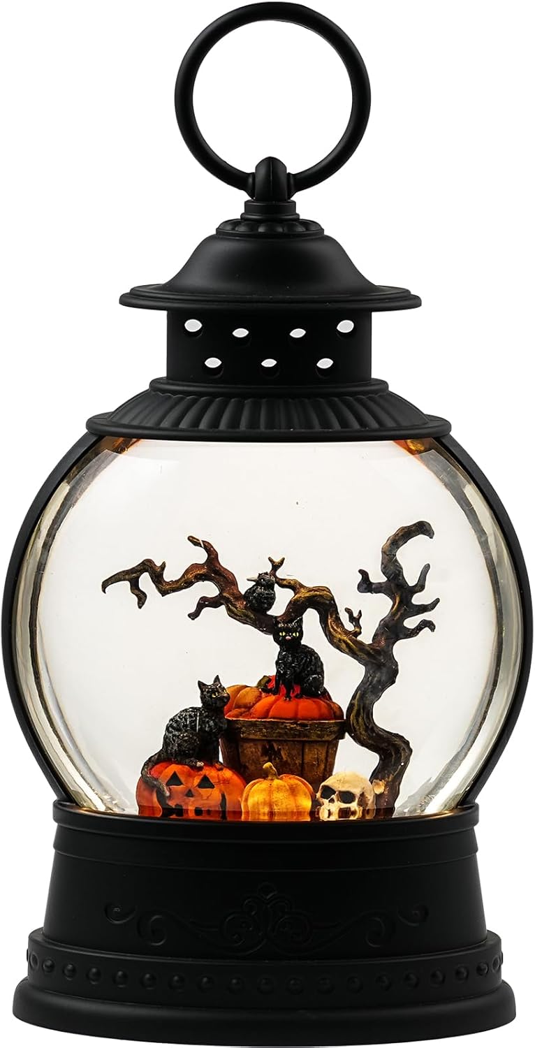 Halloween Snow Globe Lantern - Lighted Glitter Cat Decor