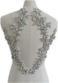 Handmade Rhinestones Lace Trim Patches for Dress DIY - Silver pair