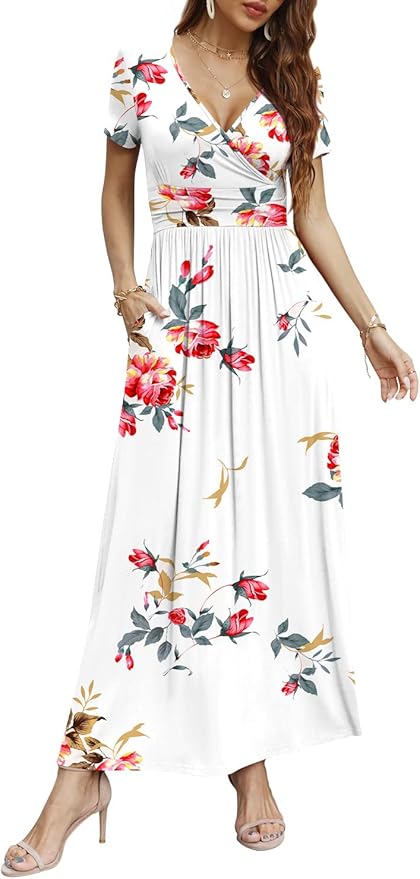 CATHY Women Short Sleeve Deep V-Neck Casual Maxi Dress Review