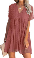 MIHOLL V Neck Short Sleeve Ruffle Flowy Mini Dress - Easy Summer Style