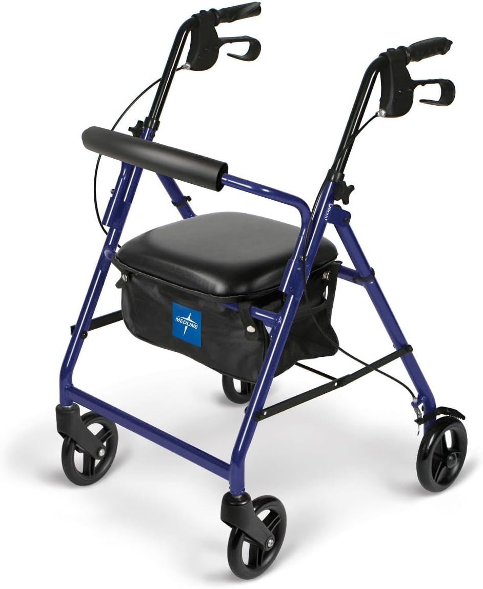 Medline Aluminum Rollator Walker with Seat for Seniors Comfort