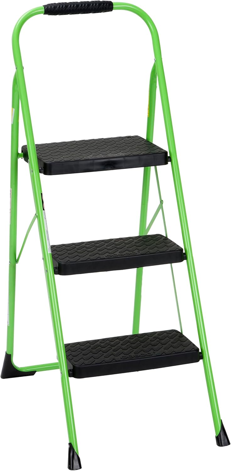 COSCO Green Three Big Folding Step Stool with Rubber Grip