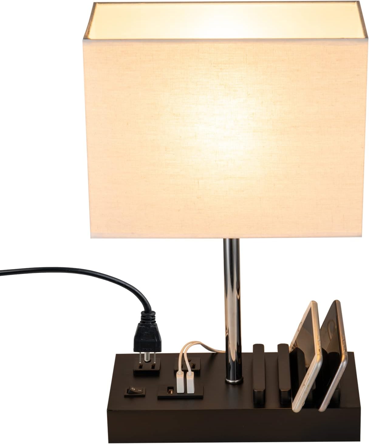 Upgraded USB Table Lamp with Charging Ports and Wooden Stand