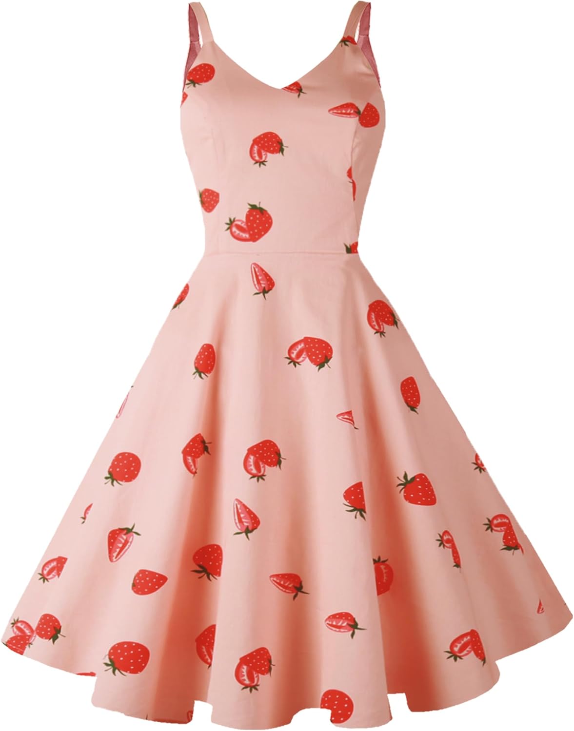 GOOBGS Women's 1950s Retro Vintage Spaghetti Strap Dress