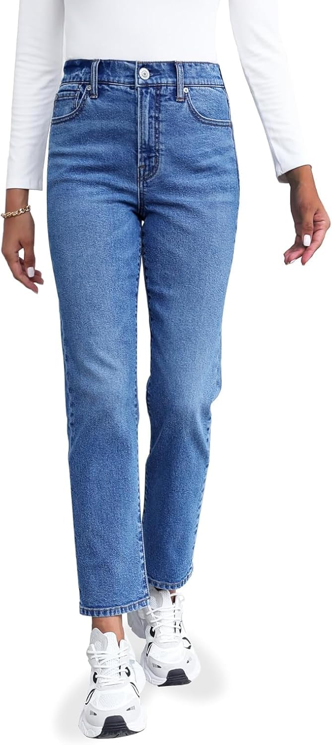 Trendy High Waisted Straight Leg Mom Jeans for Women