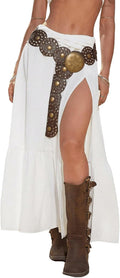 SHENHE Women's Western Boho Maxi Skirt with High Slit - Flowy Ruffle