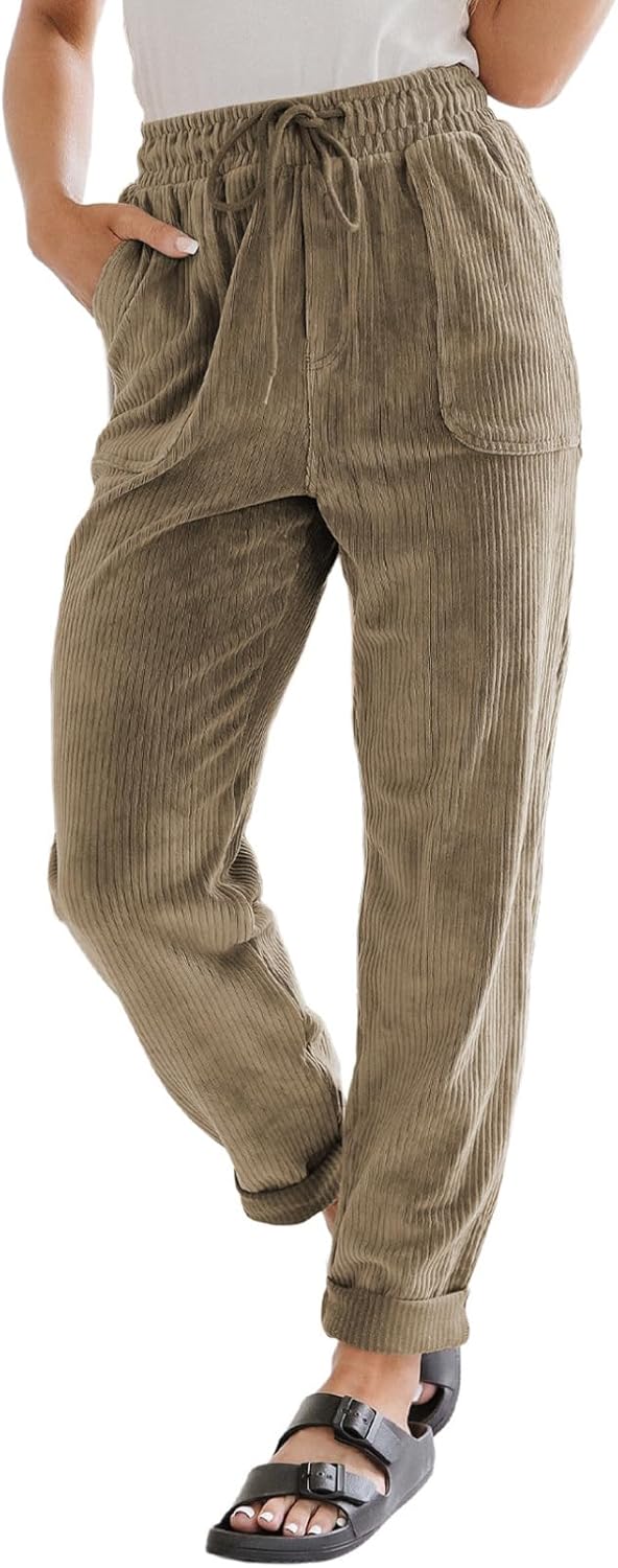 EVALESS Corduroy Pants for Women - Comfy High Waist Trousers