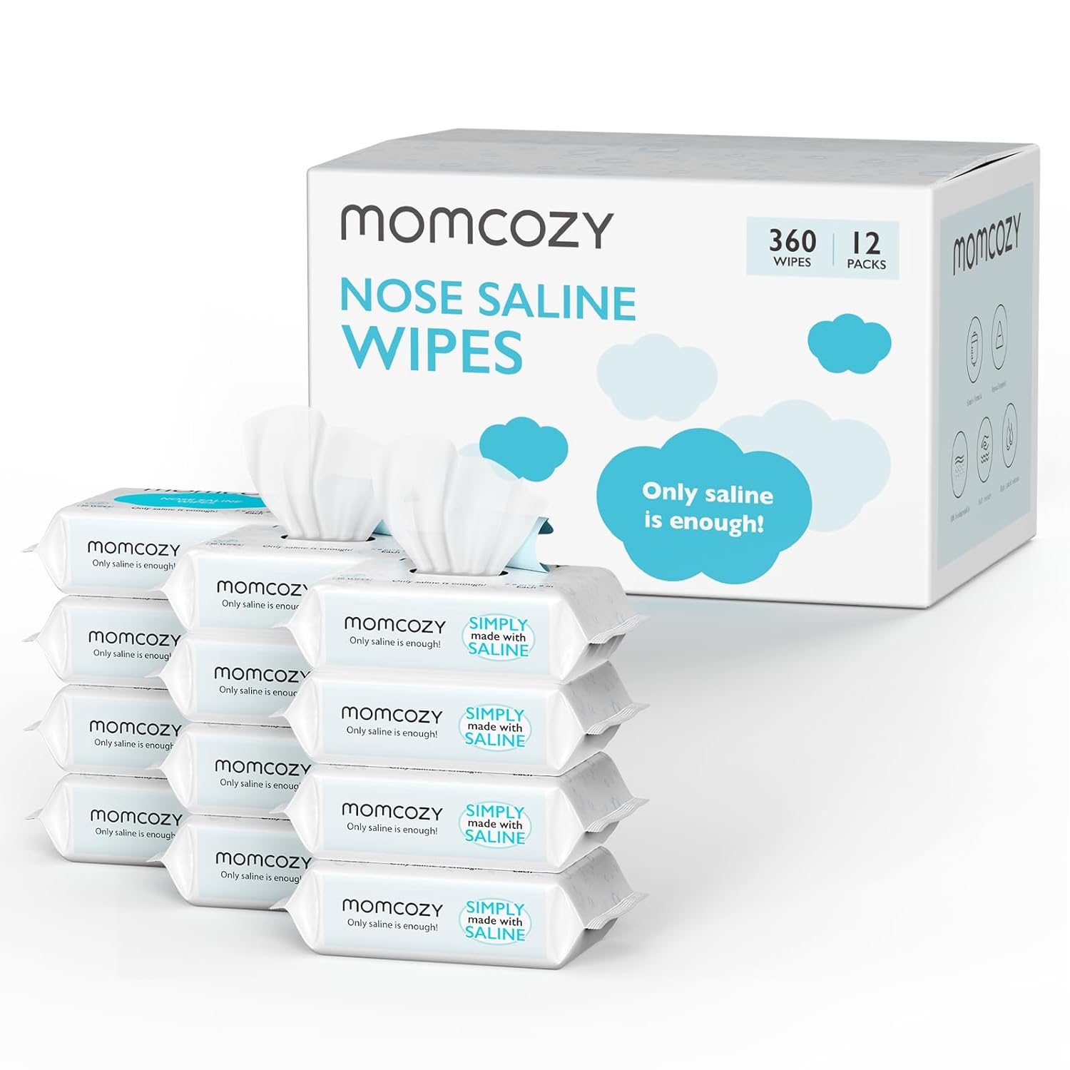 Natural Saline Baby Wipes for Sensitive Skin Cleansing 360 Count