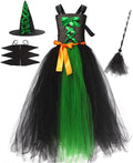 Girls' Bat Sleeve Witch Hat Broom Scary Witch Dress - Toddler