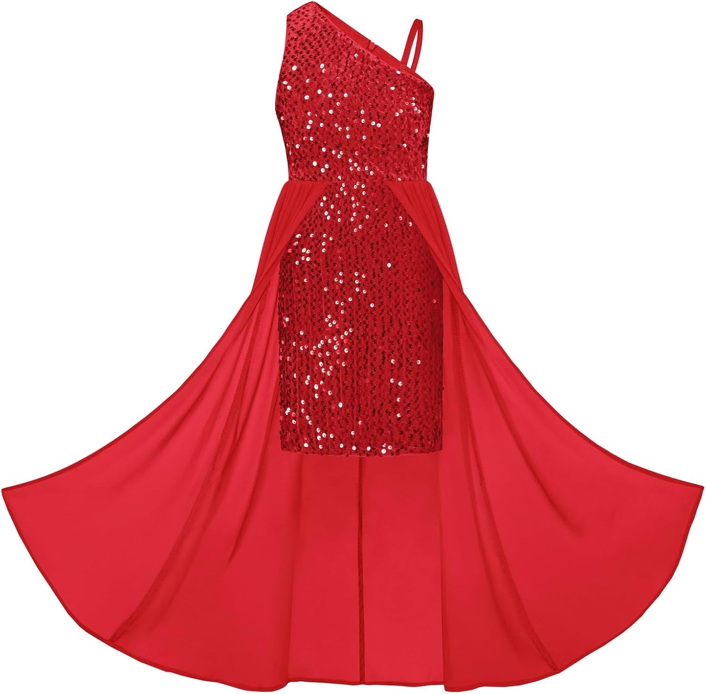 Girls Sequin Dress One Sleeve Formal Pageant Prom Party Dress