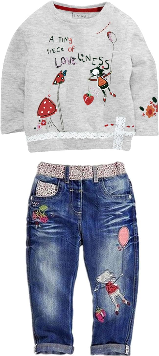 LUKYCILD Toddler Girl Clothes Long Sleeve Top and Jeans Set