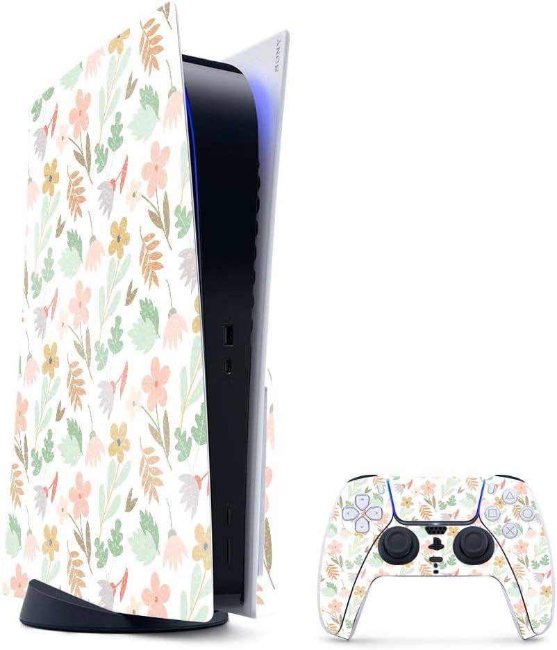 MightySkins Glossy Glitter Skin for PS5 Bundle - Neutral Flowers