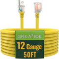 Outdoor Extension Cord with Lighted End 50 ft - Heavy Duty 15A