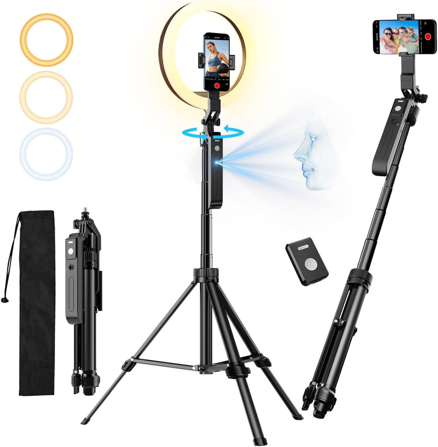 Face Tracking Tripod with 10 RGB Ring Light for Streaming