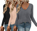 Long Sleeve V Neck Shirts for Women - 3 Pack Basic Base Layer