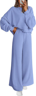 Women 2 Piece Fall Sweatsuit Set - Crewneck Sweatshirt & Wide Leg