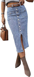 Flamingals Denim Skirt for Women High Waist Vintage Style