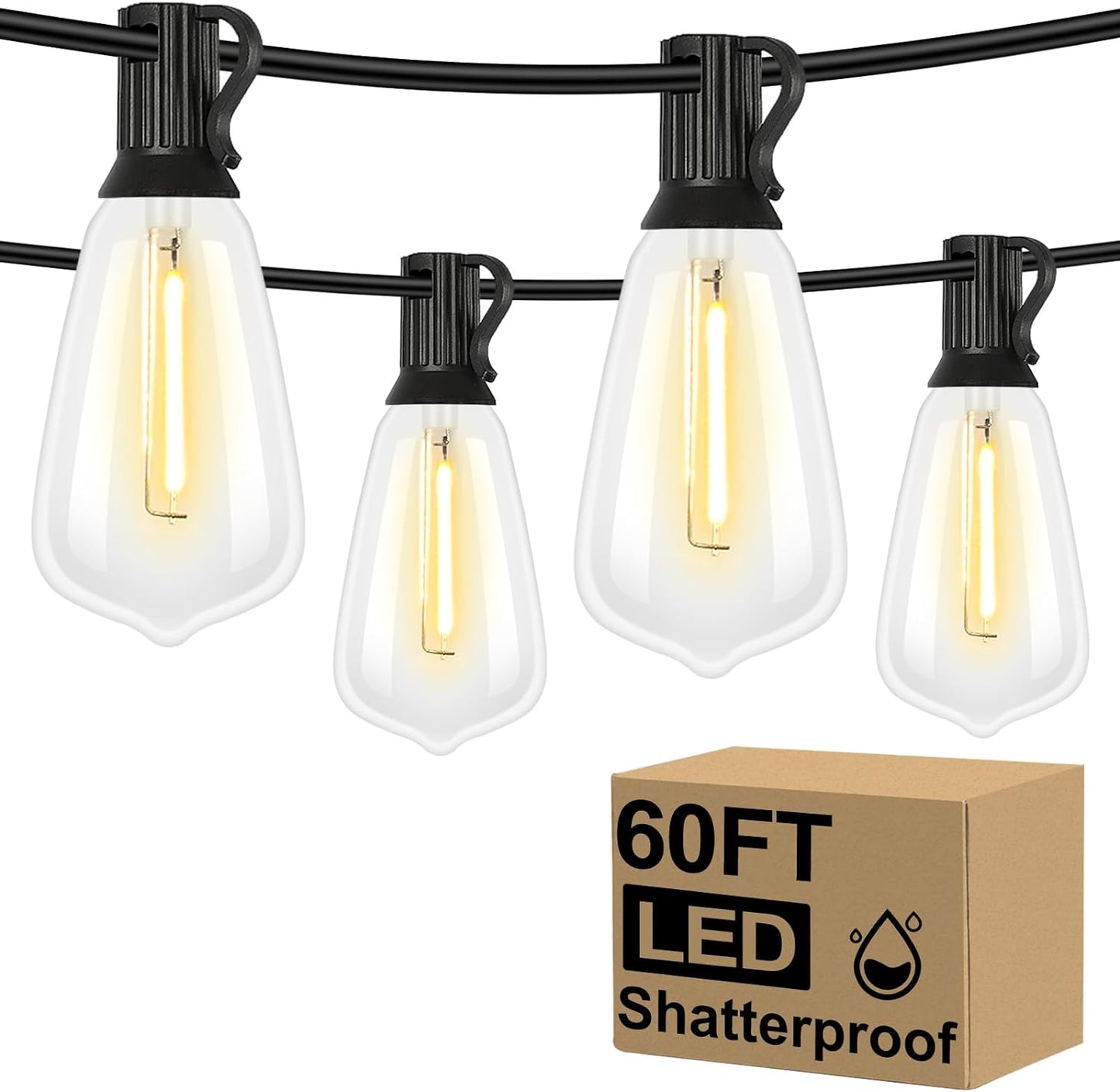 Brightever 60FT LED Outdoor String Lights with Vintage Bulbs