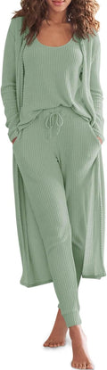 Eurivicy Women's 3 Piece Waffle Knit Lounge Pajama Set for Comfort