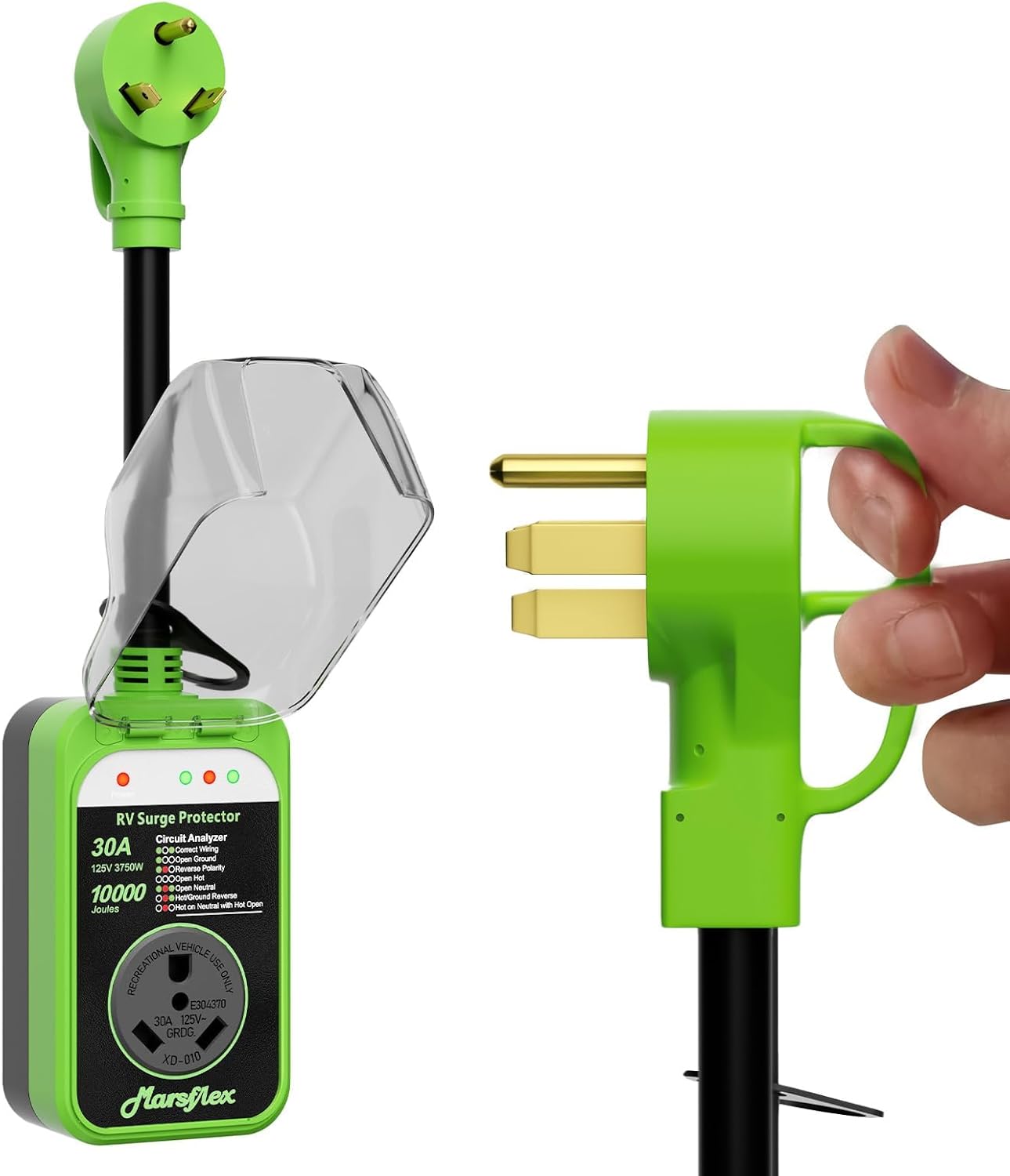 30 Amp RV Surge Protector with 10000 Joules Protection Green