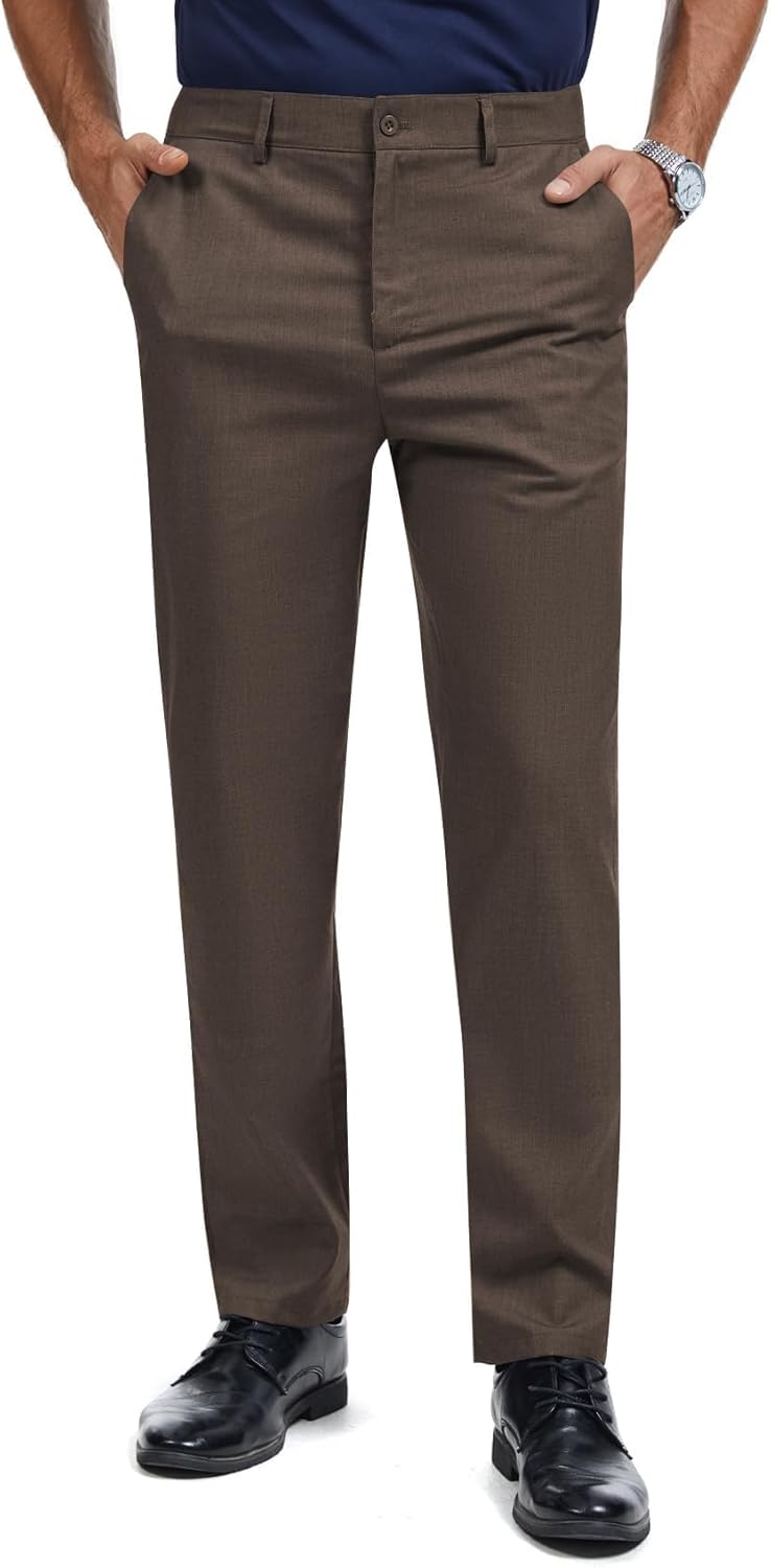 Men's Tall Classic Fit Flex Flat Front Dress Pants for Office