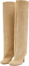 Suede Knee High Boots for Women Square Toe Stiletto - Wide Calf