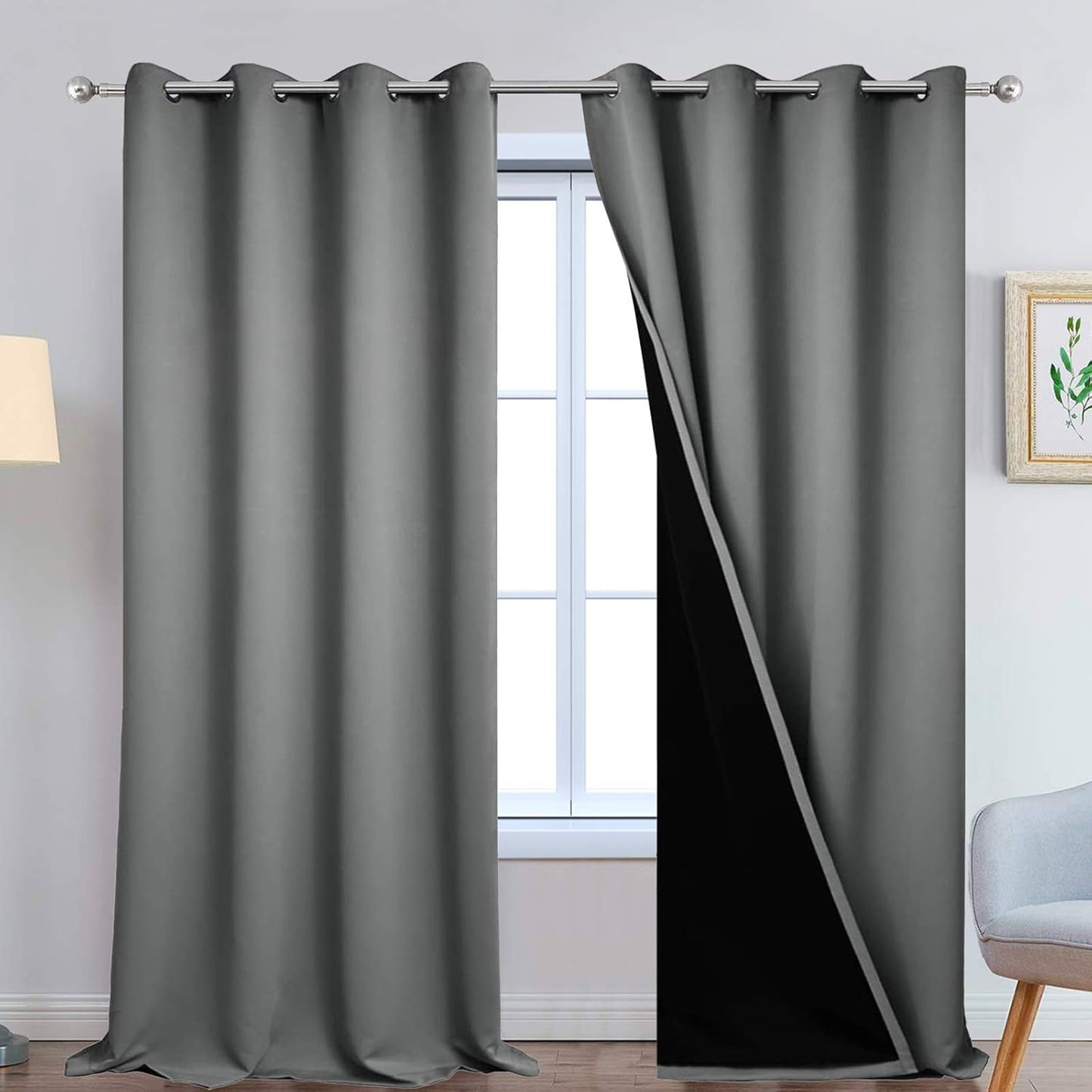 Yakamok Gray 100% Blackout Curtains for Energy Saving Bedrooms