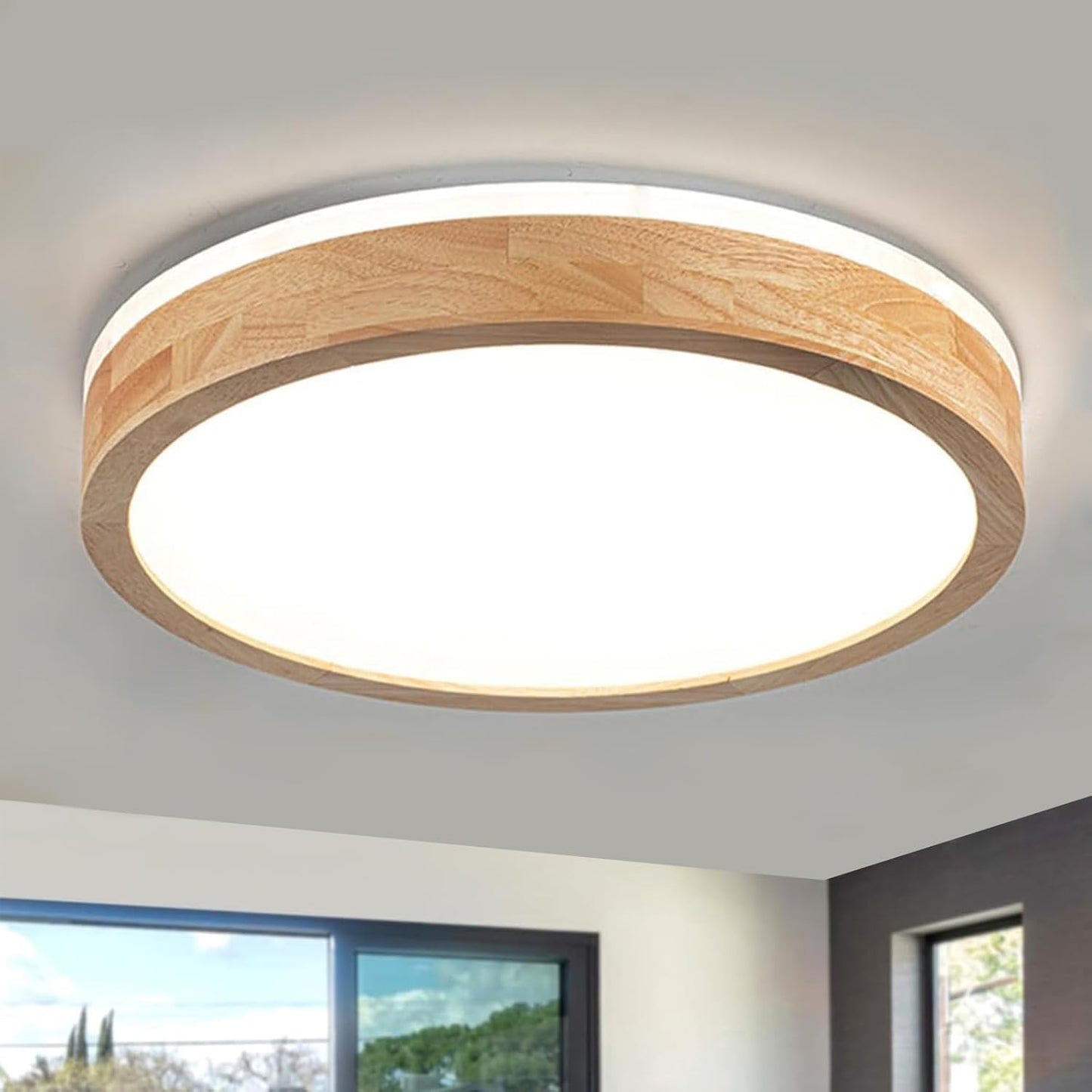 Modern Dimmable Wood Flush Mount Ceiling Light for Home Use