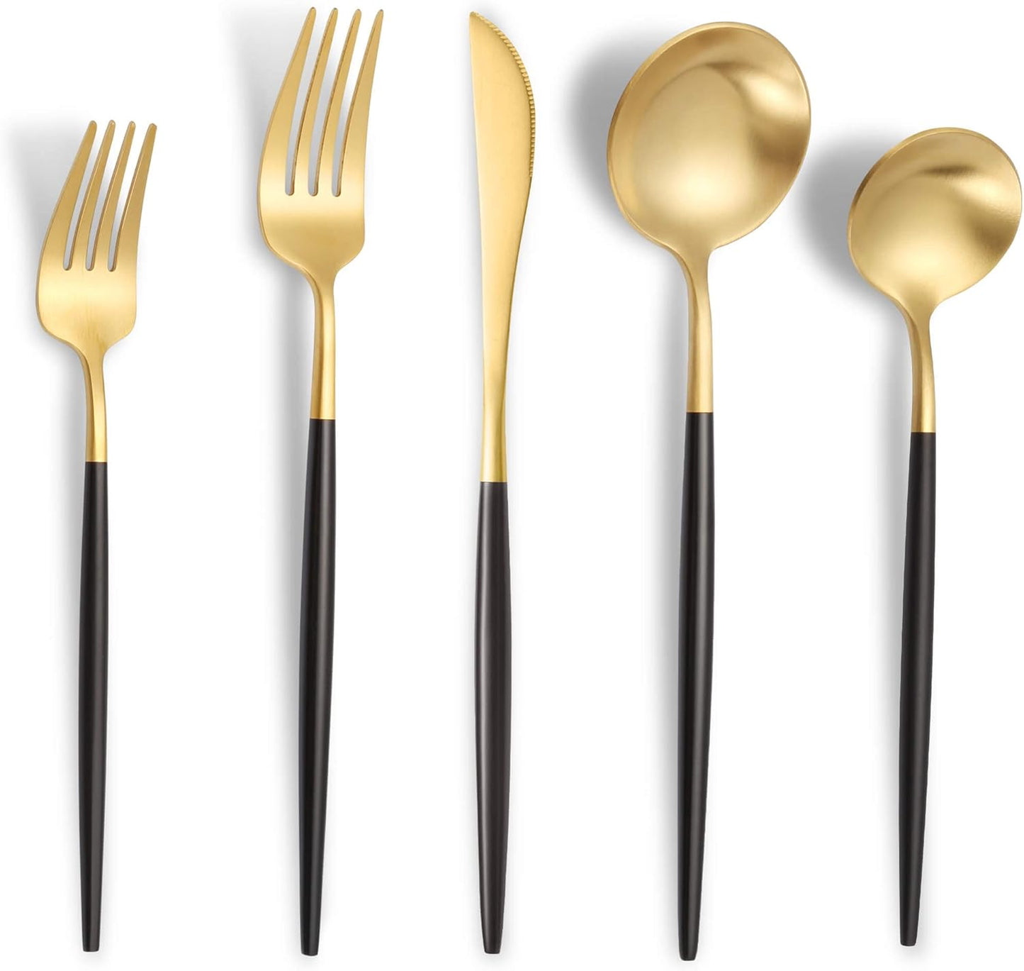 Matte Black Gold Silverware Set for 6 - Modern Stainless Steel Cutlery