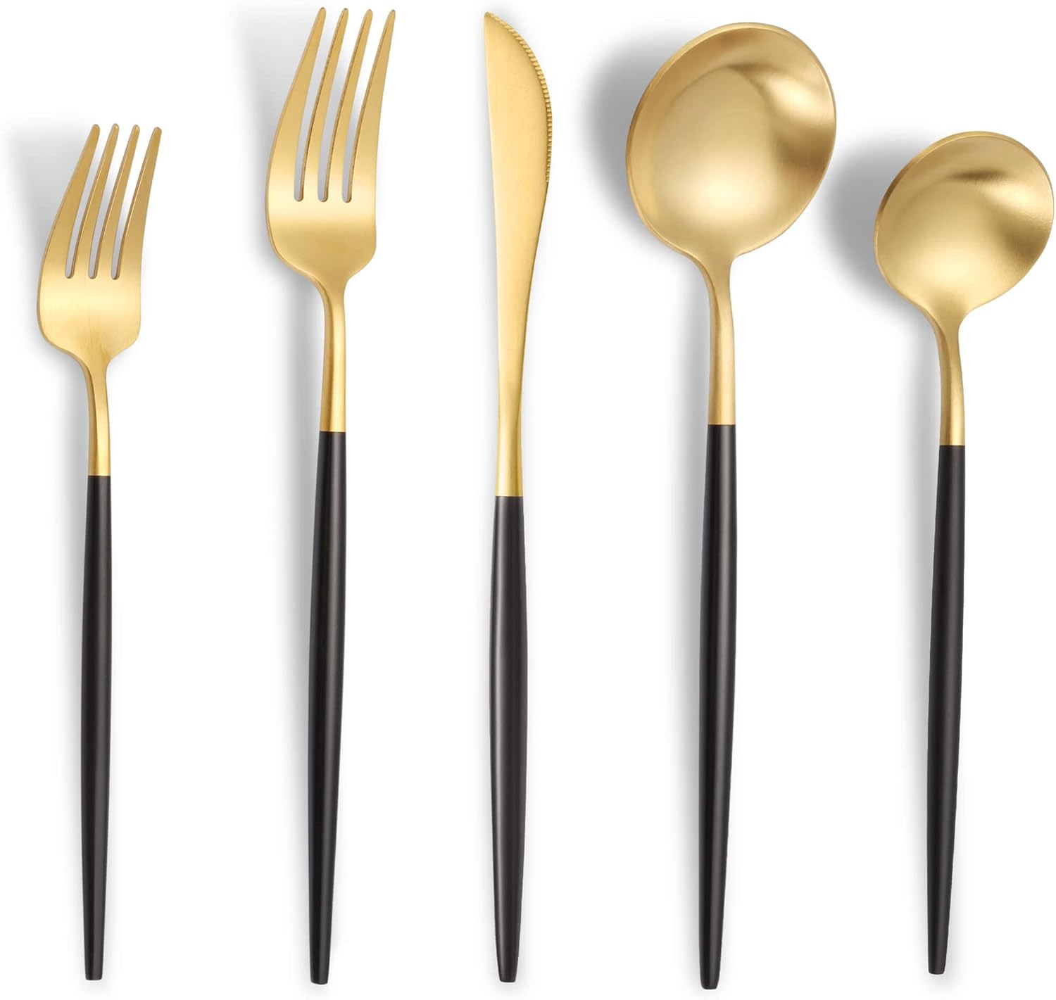 Matte Black Gold Silverware Set for 6 - Modern Stainless Steel Cutlery